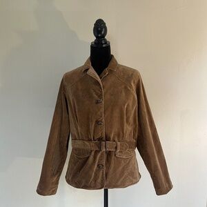 Y2K Columbia Sportswear River Resort brown velvet elbow patch belted jacket